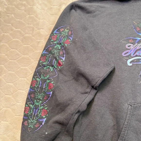 VTG y2k 100% Hardcore Biker Hoodie Sz XL Faded Worn Painted Floral Reno NV
